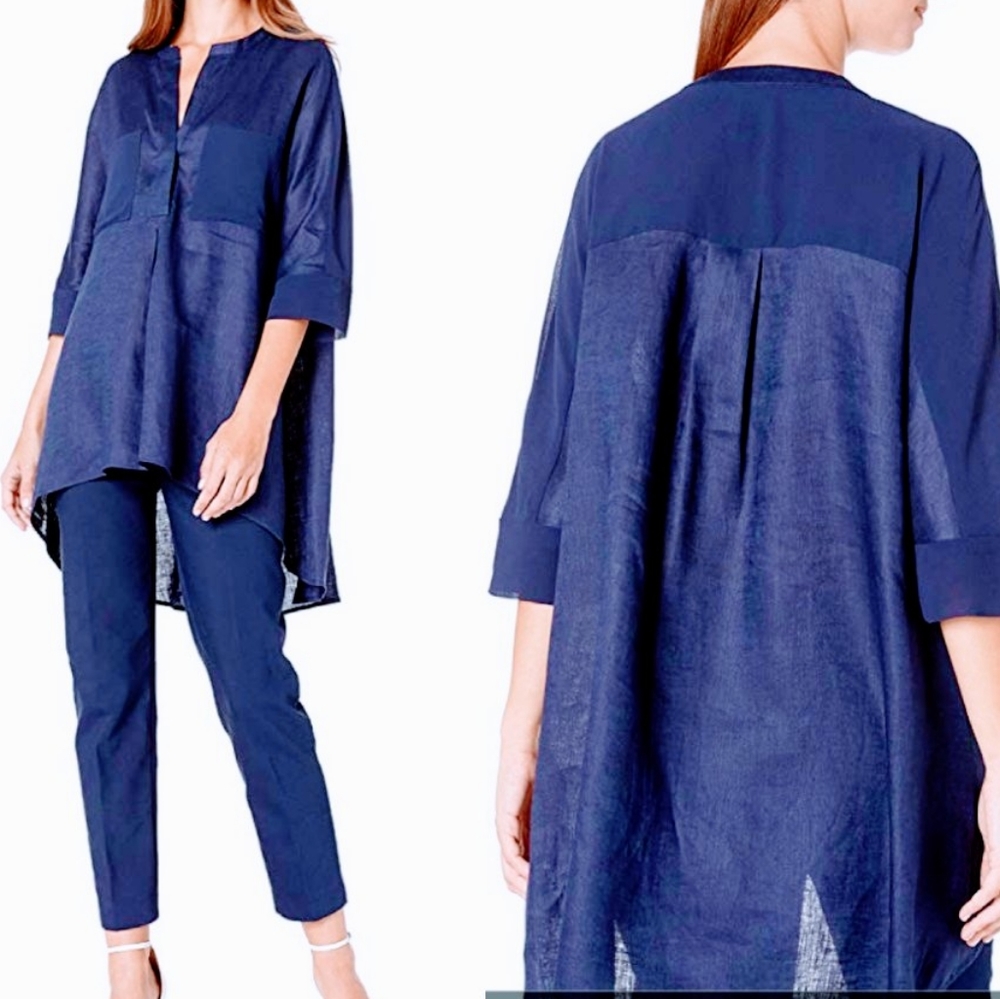 Anne Klein linen popover Marine Blue oversized